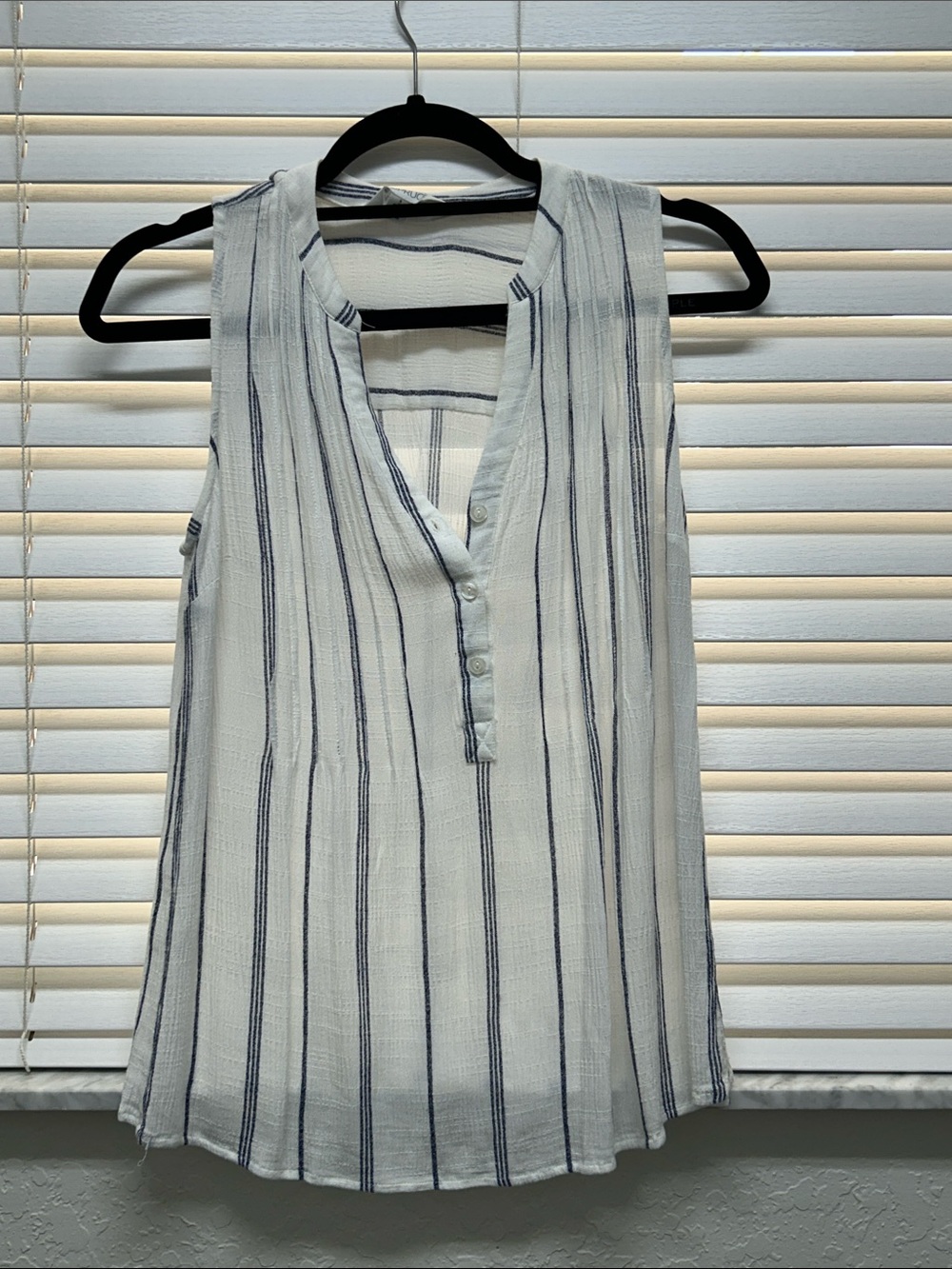 Sleeveless White and Navy Striped V-Neck Tunic Top. Market & Spruce